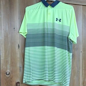 Under Armour Men's Neon Yellow and Dark Blue Polo